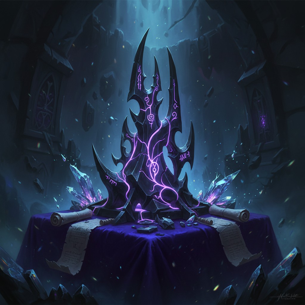 Old elf blade in a dark magical cave.